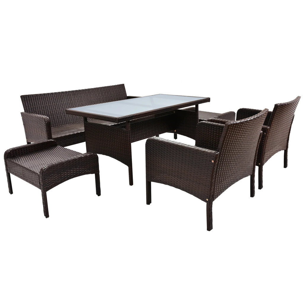 Virasat Outdoor Garden Balcony Sofa Set 3 Seater, 2 Single Seater, 2 Ottoman and 1 Center Table Conversation Set (White + Tan)-VIRASAT FURNITURE & FURNISHING