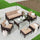 Virasat Outdoor Garden Balcony Sofa Set 3 Seater, 2 Single Seater, 2 Ottoman and 1 Center Table Conversation Set (White + Tan)-VIRASAT FURNITURE & FURNISHING