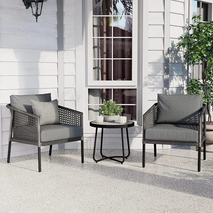 Virasat Morton Outdoor Patio Seating Set 2 Chairs and 1 Table Set (Dark Grey)