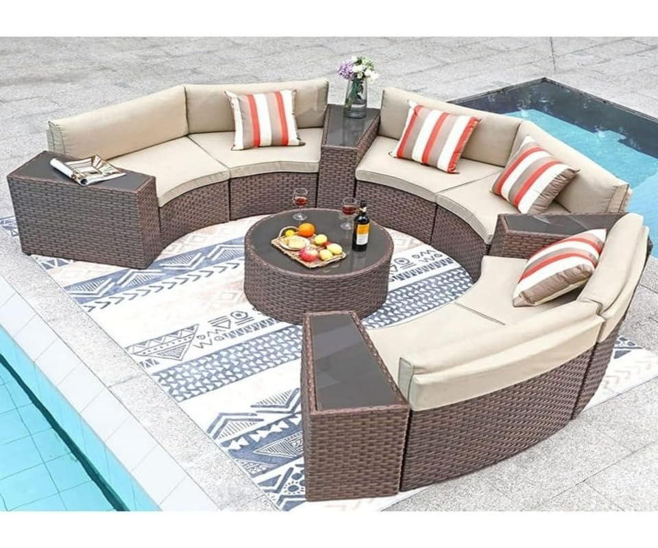 Virasat 8 Seater Half-Moon Sofa Outdoor Patio Furniture Set-VIRASAT FURNITURE & FURNISHING