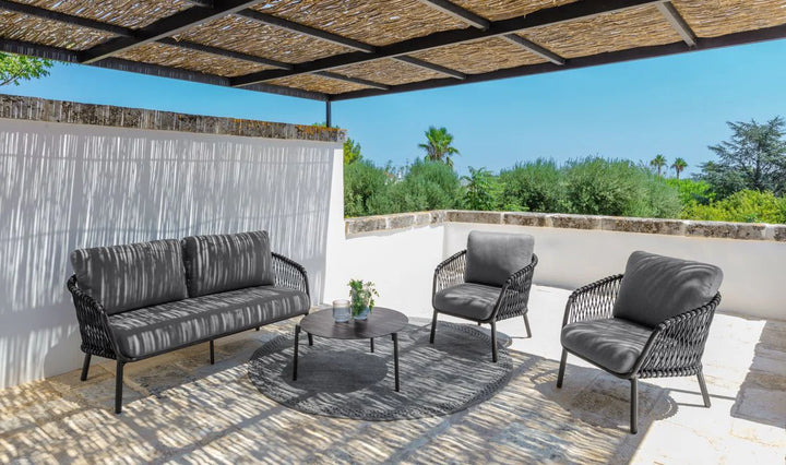 Virasat Rogar Outdoor Sofa Set 2 Seater , 2 Single seater and 1 Center Table Set (Black + Grey) Braided & Rope