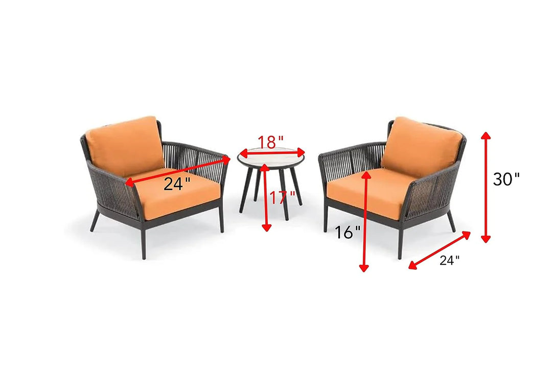 Virasat Tito Outdoor Patio Seating Set 2 Chairs and 1 Table Set (ORANGE) Braided & Rope