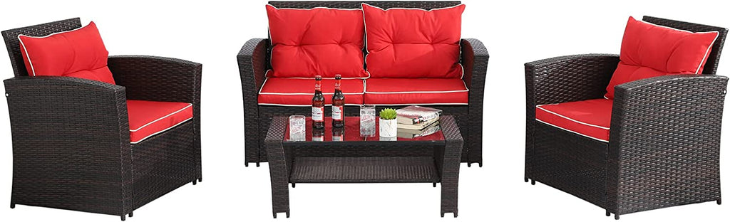 Virasat Outdoor Sofa Set 2 Seater,2 Single Seater and 1 Center Table (Black + Red)-VIRASAT FURNITURE & FURNISHING