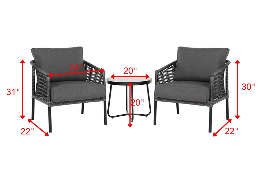 Virasat Outdoor Patio Seating Set 2 Chairs and 1 Table Set (Dark Grey)-VIRASAT FURNITURE & FURNISHING