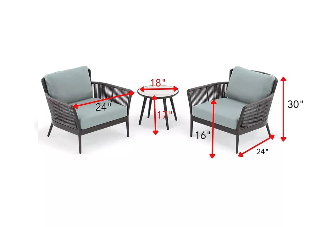 Virasat Outdoor Patio Seating Set 2 Chairs and 1 Table Set (Grey) Braided & Rope-VIRASAT FURNITURE & FURNISHING