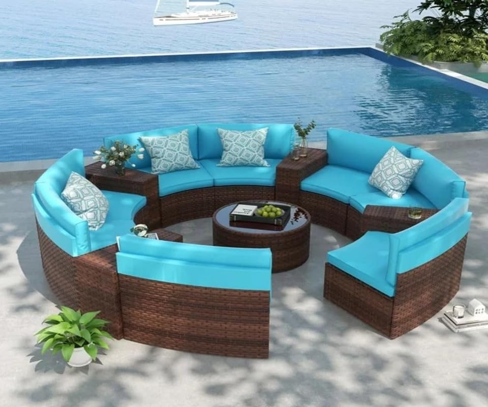 Virasat 8 Seater Sofa Outdoor Patio Set Sky Blue Cushion-VIRASAT FURNITURE & FURNISHING