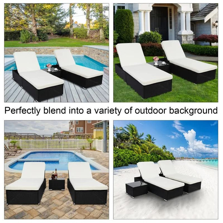 Virasat Jean Outdoor Swimming Poolside Lounger (Set of 2 ) With 1 Side Table (Black +White)