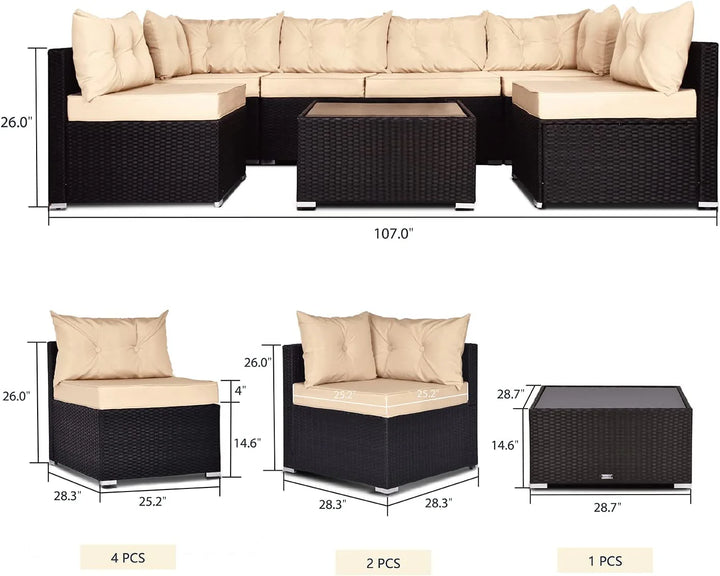 Virasat Zullo Outdoor Sofa Set 4 Seater, 2 Single seater and 1 Center Table (Black + Tan)