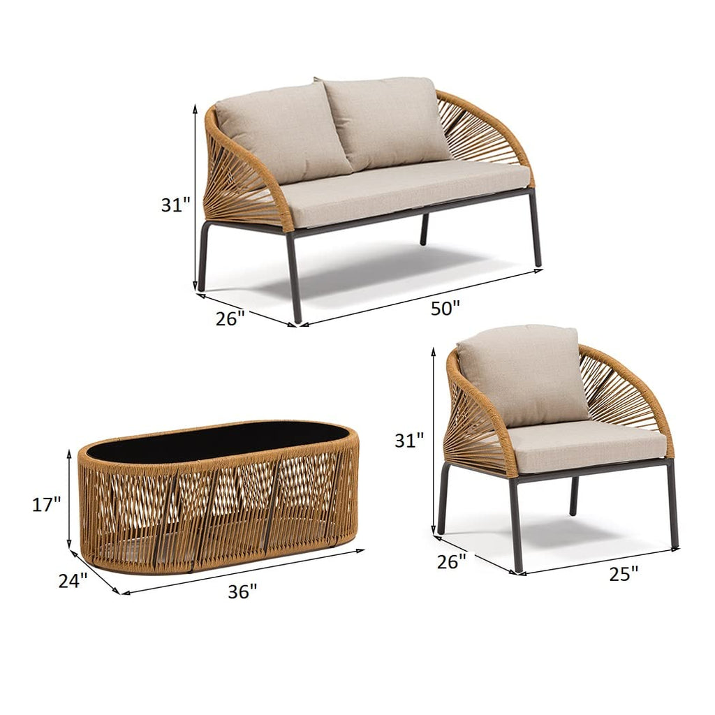 Virasat Outdoor Sofa Set 2 Seater, 2 Single Seater and 1 Center Table Set (Beige) Braided & Rope-VIRASAT FURNITURE & FURNISHING