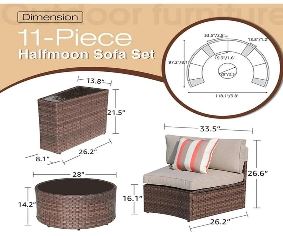 Virasat 8 Seater Half-Moon Sofa Outdoor Patio Furniture Set-VIRASAT FURNITURE & FURNISHING