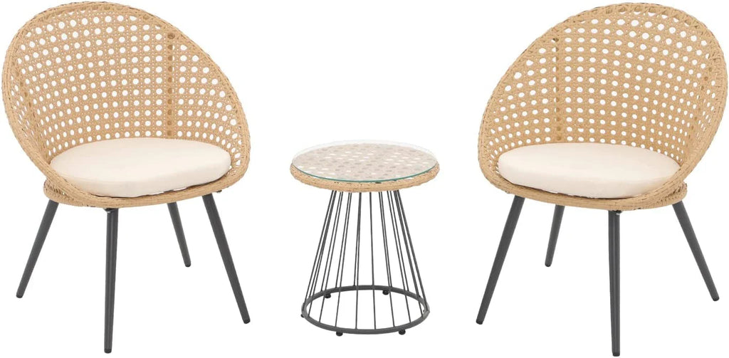 Virasat Outdoor Patio Seating Set 2 Chairs and 1 Table Set (Tan + White)-VIRASAT FURNITURE & FURNISHING
