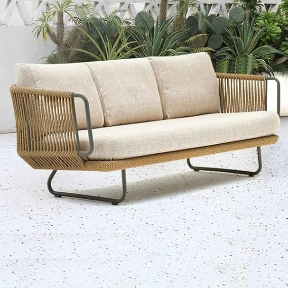 VIRASAT FURNITURE 3 SEATER SOFA ANTIQUE DESIGN ROPE FURNITURE SET (BEIGE & WHITE)