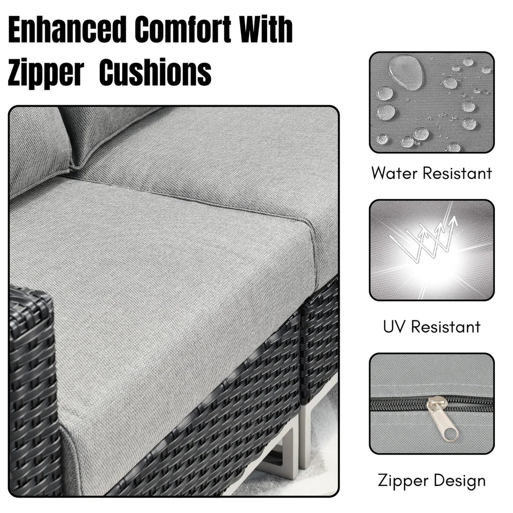 VIRASAT FURNITURE L-SHAPE OUTDOOR RATTAN WICKER SOFA SET 7-SEATER