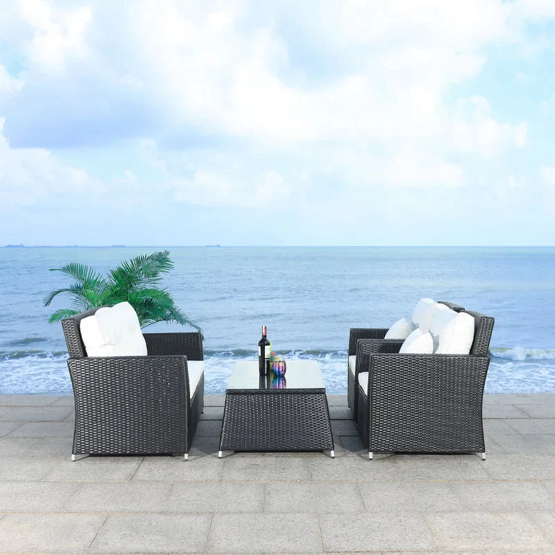 Virasat Moreau Outdoor Sofa Set 2 Seater, 2 Single seater and 1 Center Table (Black + White)