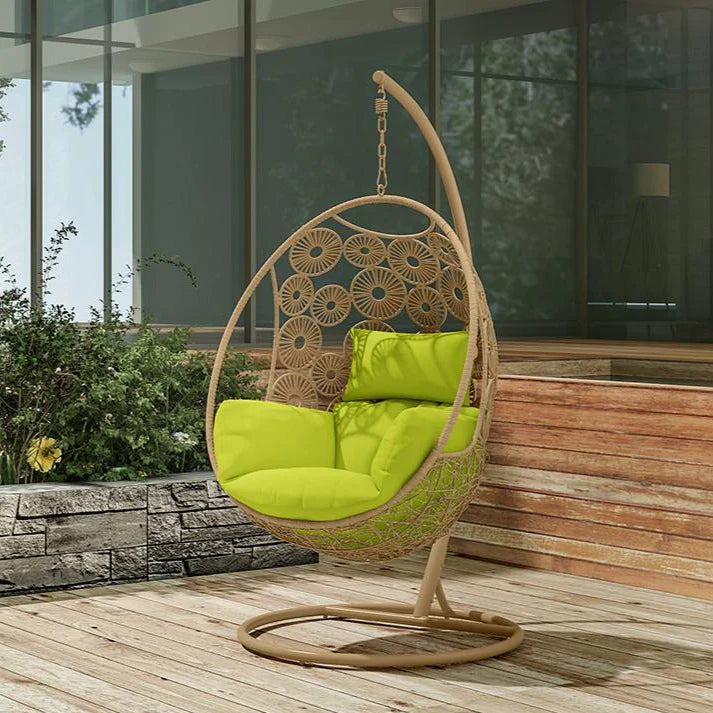Virasat Single Seater Hanging Swing With Stand For Balcony, Garden Swing (Honey)-VIRASAT FURNITURE & FURNISHING
