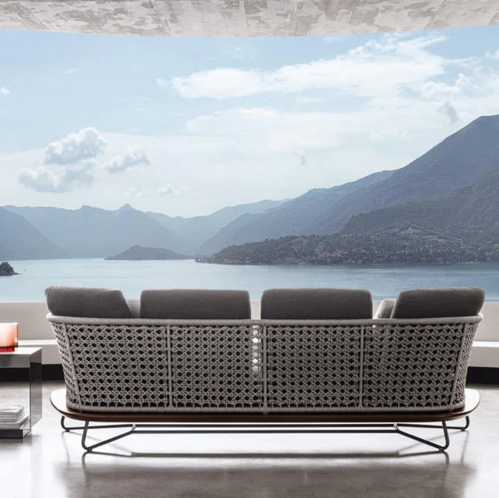 VIRASAT FURNITURE OUTDOOR ROPE SOFA SET 6-SEATER WITH OTTOMAN & CENTER TABLE (GREY) - GARDEN & BALCONY BRAIDED SET