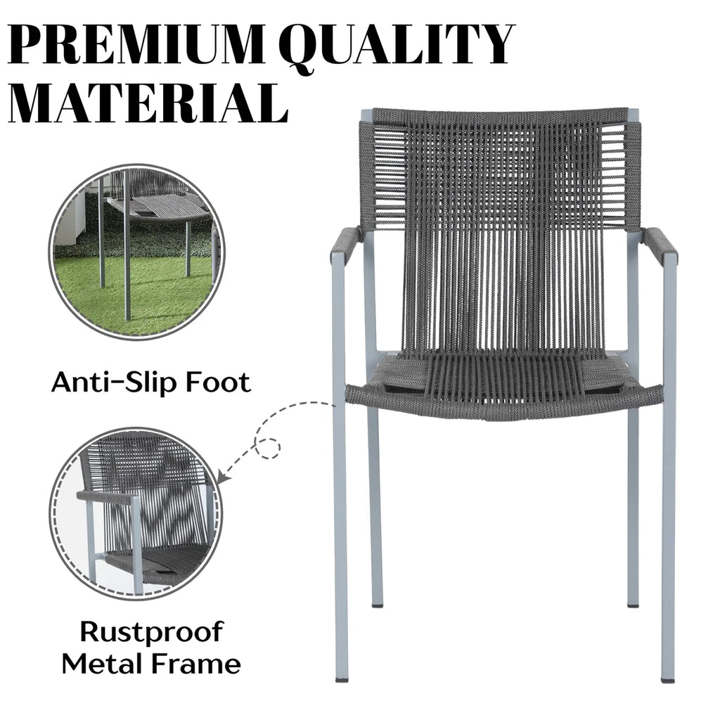 VIRASAT FURNITURE Outdoor Rope 3-Piece Patio Set (Grey)