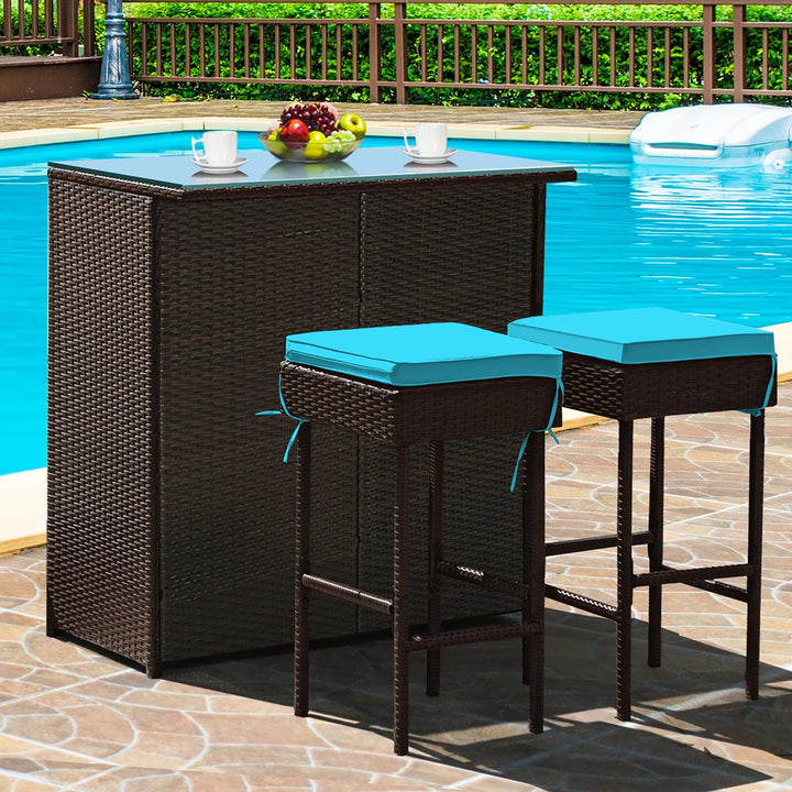 Virasat Massimo Outdoor Patio Bar Sets 2 Chairs and 1 Table (Dark Brown)