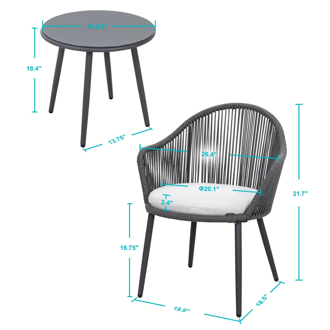 Virasat Conti Outdoor Patio Seating Set 2 Chairs and 1 Table Set (Grey) Braided & Rope