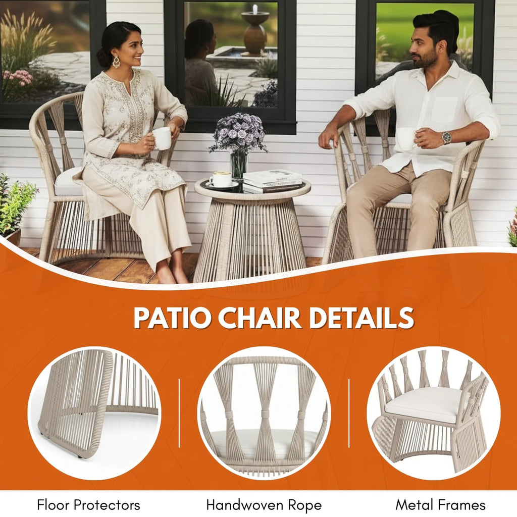 VIRASAT FURNITURE Outdoor Rope 3-Piece Patio Set (Beige & Off-White)