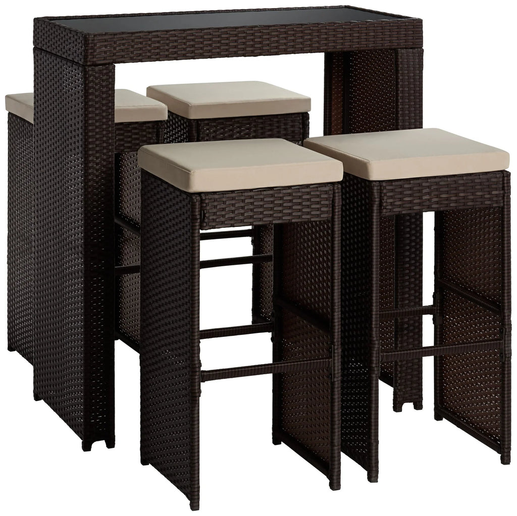 Virasat Outdoor Patio Bar Sets 4 Chairs and 1 Table Dark Brown-VIRASAT FURNITURE & FURNISHING