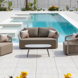Virasat Outdoor Garden Balcony Sofa Set 2 Seater, 2 Single Seater 1 Center Table Set, Braid & Rope (Beige)