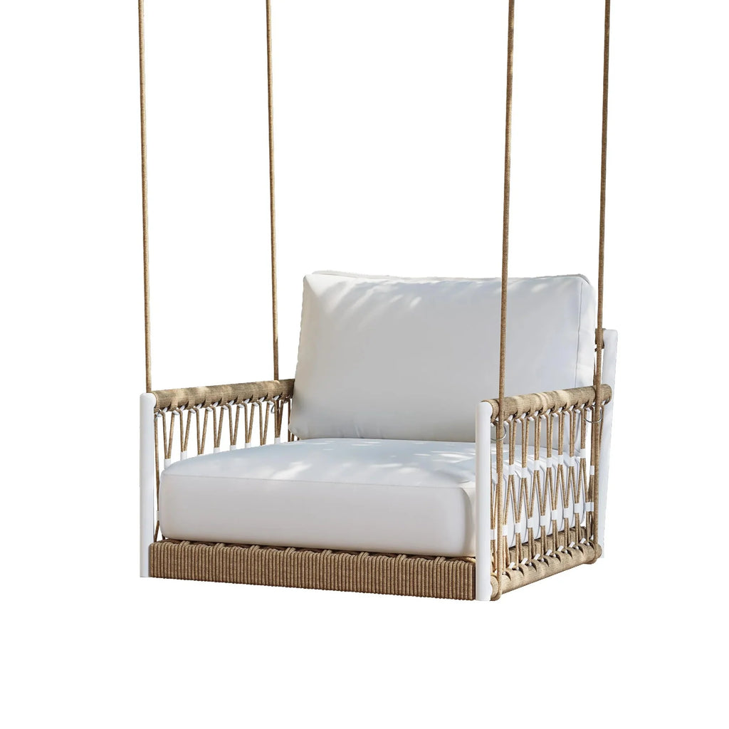 Virasat Single Seater Hanging Swing Without Stand For Balcony, Garden Swing (White + Tan) Braided & Rope-VIRASAT FURNITURE & FURNISHING
