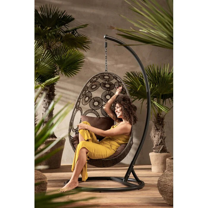 Virasat Single Seater Hanging Swing With Stand For Balcony, Garden Swing (Dark Brown)-VIRASAT FURNITURE & FURNISHING
