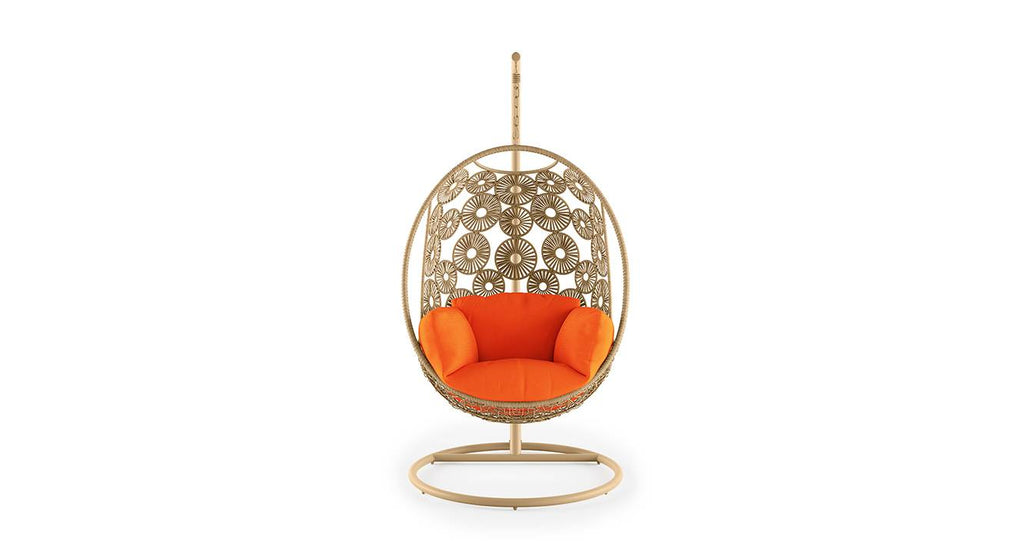 Virasat Single Seater Hanging Swing With Stand For Balcony, Garden Swing (Cream)-VIRASAT FURNITURE & FURNISHING