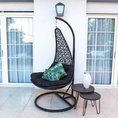 Virasat Single Seater Hanging Swing With Stand For Balcony, Garden (Black)-VIRASAT FURNITURE & FURNISHING