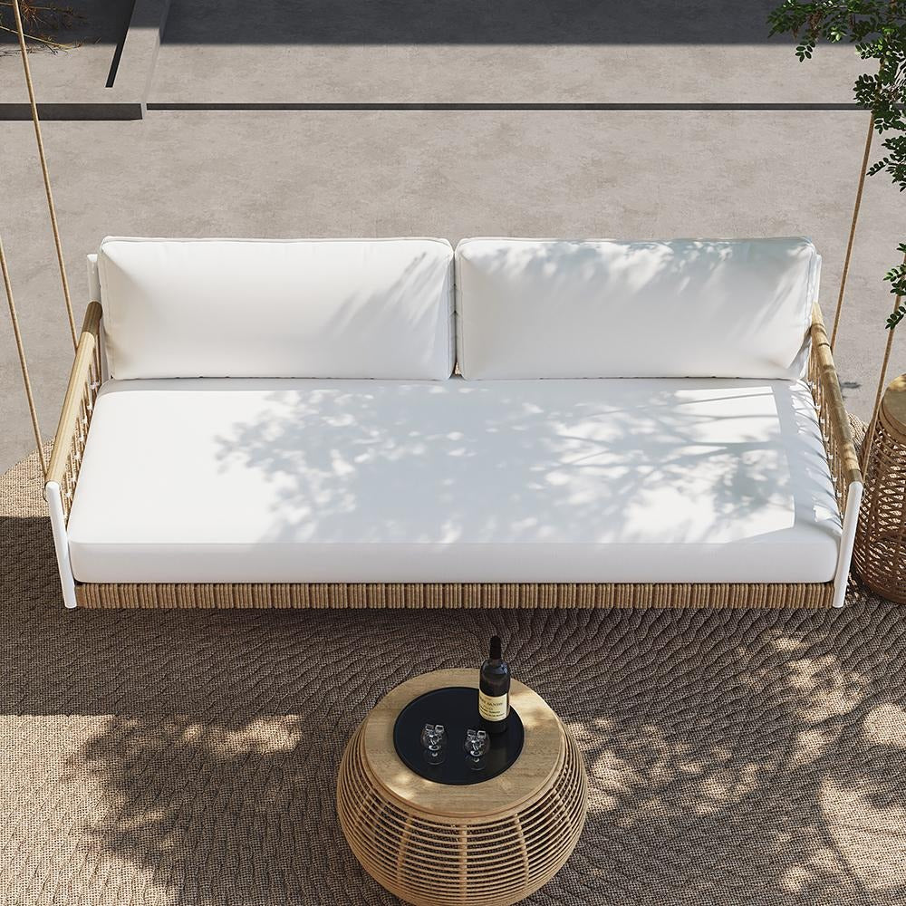 Virasat Three Seater Hanging Swing Without Stand For Balcony, Garden Swing (Tan + White)-VIRASAT FURNITURE & FURNISHING