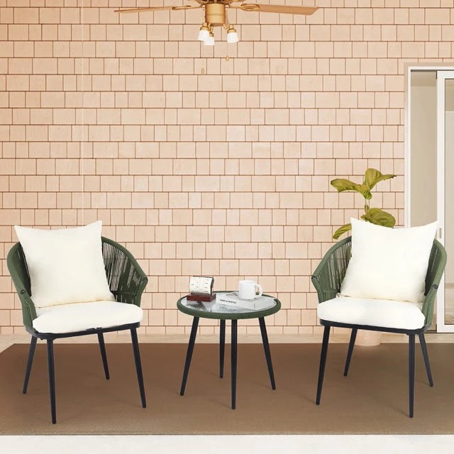Virasat Outdoor Patio Seating Set 2 Chairs and 1 Table Set Braided & Rop-VIRASAT FURNITURE & FURNISHING