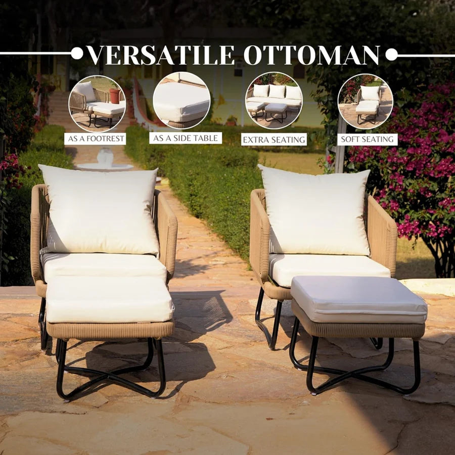 VIRASAT FURNITURE OUTDOOR ROPE SOFA SET 7-SEATER WITH OTTOMANS (BEIGE & OFF-WHITE)