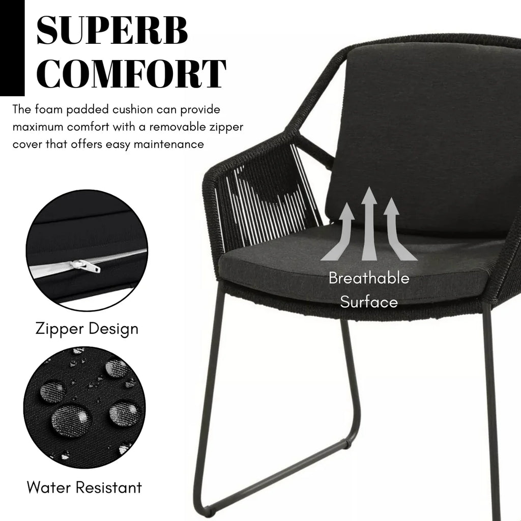 VIRASAT FURNITURE 3 Piece Garden Outdoor Black Rope Patio Set