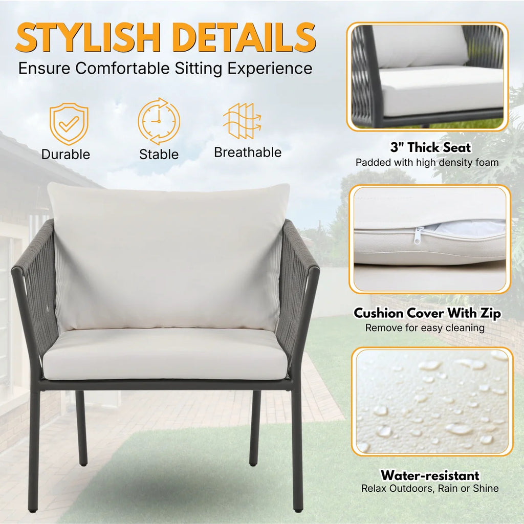 VIRASAT FURNITURE 3-PIECE ROPE PATIO SET – PERFECT FOR OUTDOOR ENTERTAINING (GREY &amp; WHITE)