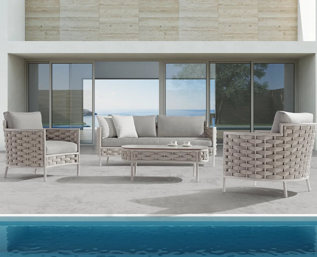 Virasat Outdoor Garden Balcony Sofa Set 2 Seater, 2 Single Seater and 1 Center Table Set, Braid & Rope(White + Cream)-VIRASAT FURNITURE & FURNISHING