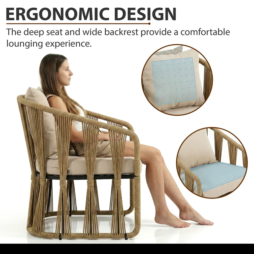 VIRASAT FURNITURE VARQO OUTDOOR PATIO SEATING SET 2 CHAIRS AND 1 TABLE SET (CREAM) BRAIDED & ROPE