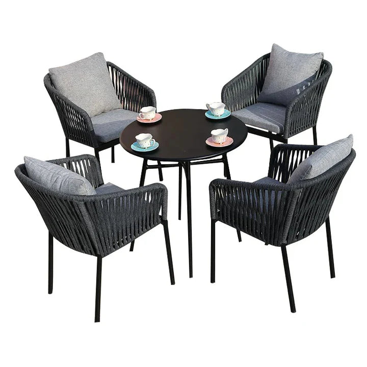 Virasat Vallis Outdoor Patio Seating Set 4 Chairs and 1 Table Set (Dark Grey) Braided & Rope