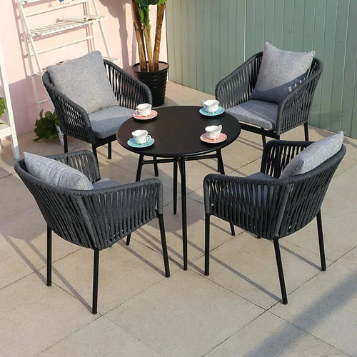 Virasat Outdoor Patio Seating Set 4 Chairs and 1 Table Set (Dark Grey) Braided & Rope-VIRASAT FURNITURE & FURNISHING
