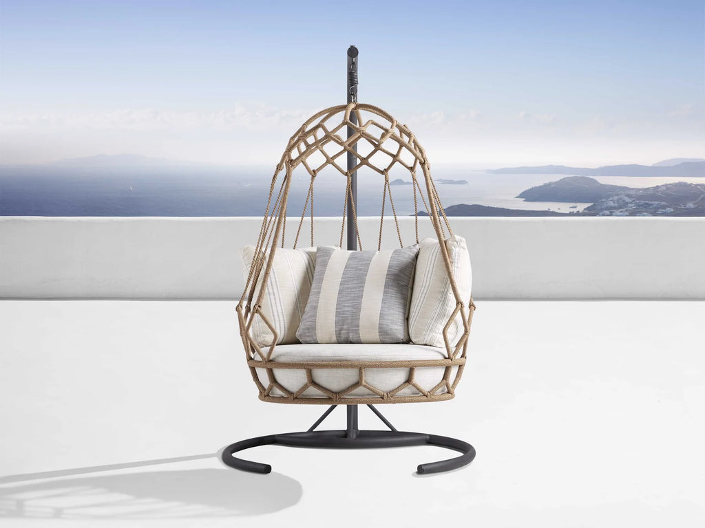 Virasat Single Seater Hanging Swing With Stand For Balcony, Garden (Natural Brown) Braided & Rope-VIRASAT FURNITURE & FURNISHING
