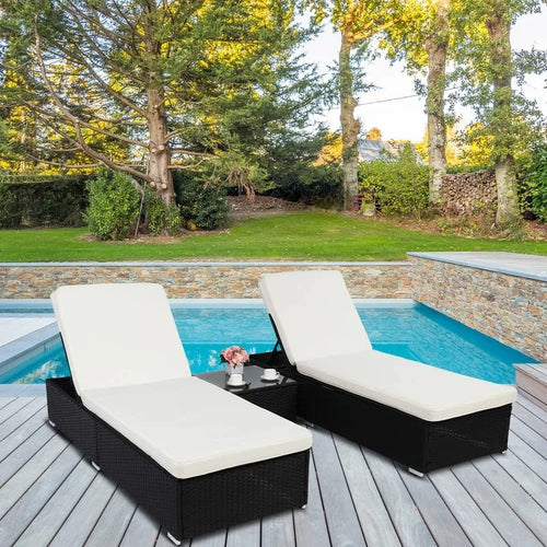 Virasat Outdoor Swimming Poolside Lounger (Set of 2) With 1 Side Table (Black + White)-VIRASAT FURNITURE & FURNISHING