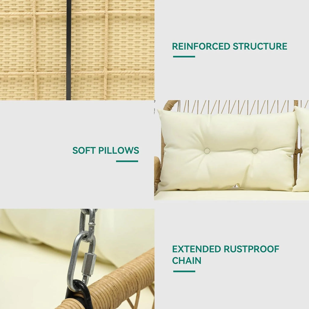 Virasat Double Seater Hanging Swing Without Stand For Balcony, Garden Swing (Honey)-VIRASAT FURNITURE & FURNISHING