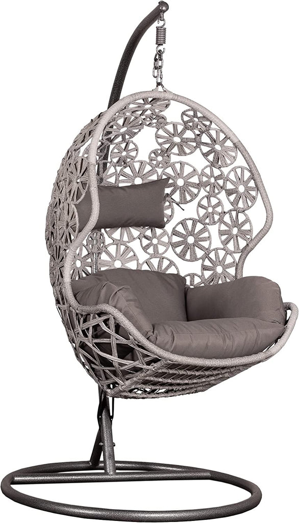 Virasat Single Seater Hanging Swing With Stand For Balcony , Garden (Brown) Braided & Rope-VIRASAT FURNITURE & FURNISHING