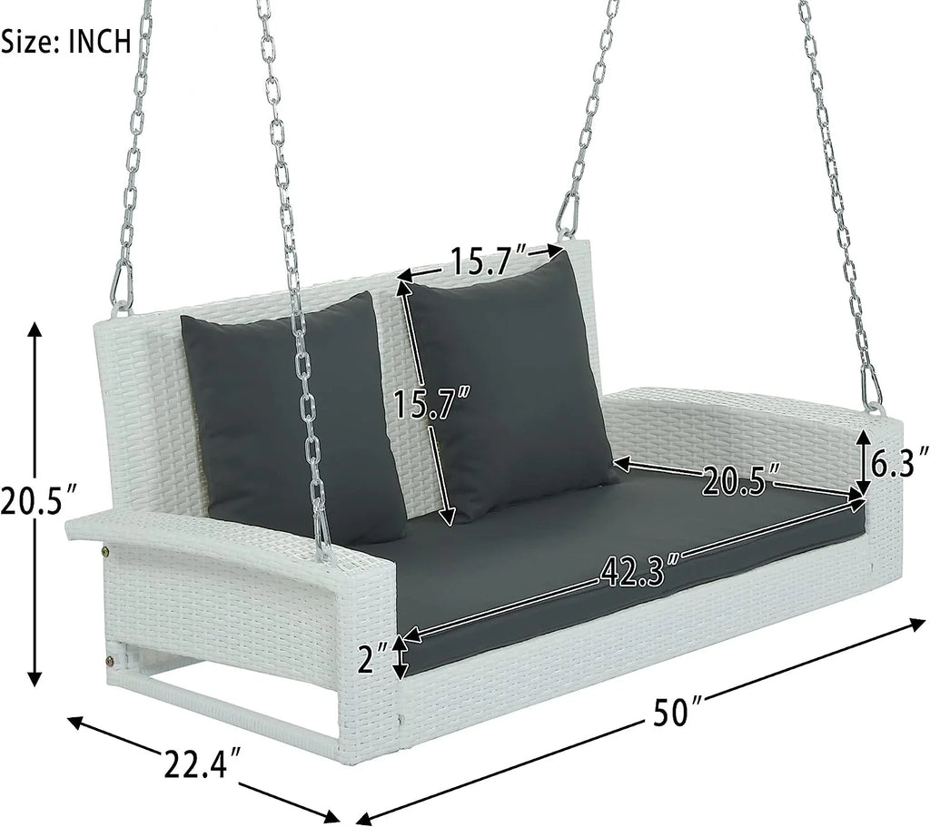 Virasat Double Seater Hanging Swing Without Stand For Balcony, Garden Swing (White + Grey)-VIRASAT FURNITURE & FURNISHING