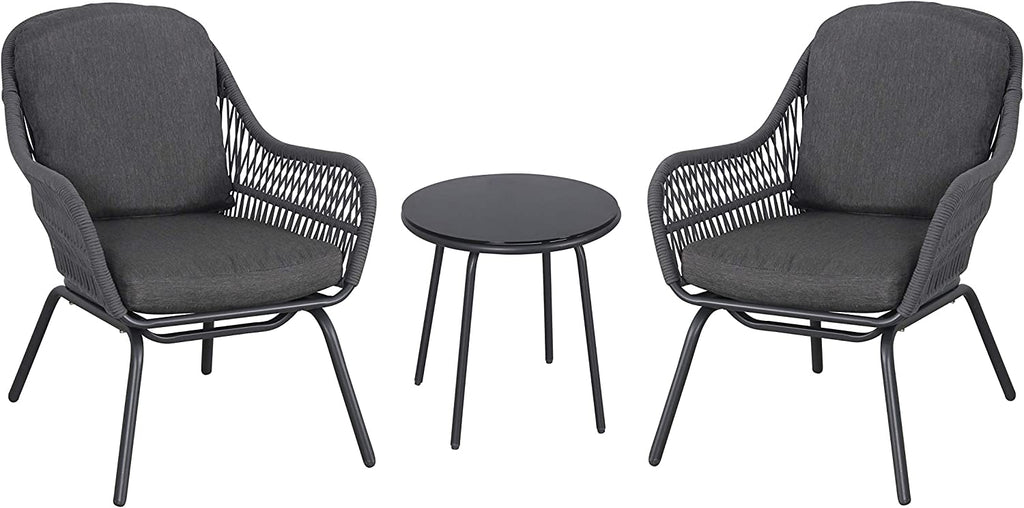 Virasat Outdoor Patio Seating Set 2 Chairs and 1 Table Set (Dark Grey) Braided & Rope-VIRASAT FURNITURE & FURNISHING