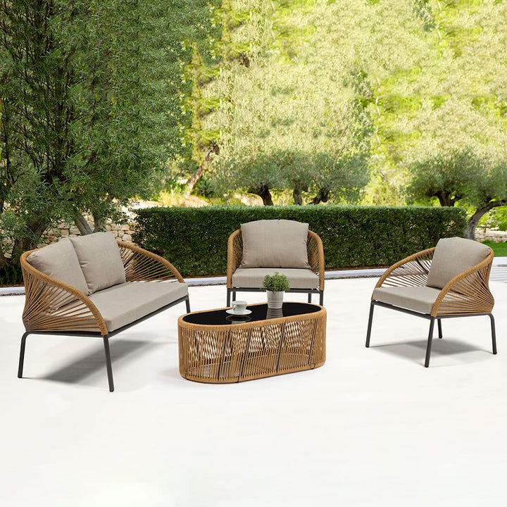 Virasat Willa Outdoor Sofa Set 2 Seater , 2 Single seater and 1 Center Table Set (Beige) Braided & Rope