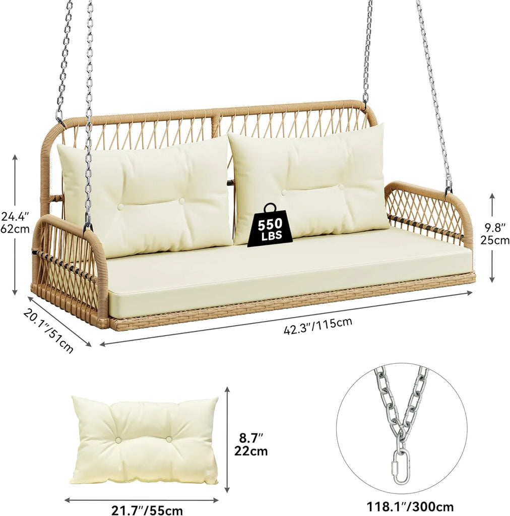 Virasat Double Seater Hanging Swing Without Stand For Balcony, Garden Swing (Honey)-VIRASAT FURNITURE & FURNISHING