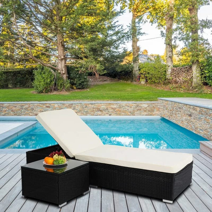 Virasat Outdoor Swimming Poolside Lounger With 1 Side Table Black White-VIRASAT FURNITURE & FURNISHING