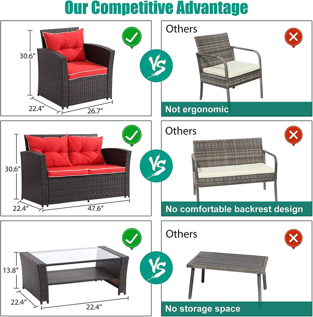 Virasat Outdoor Sofa Set 2 Seater,2 Single Seater and 1 Center Table (Black + Red)-VIRASAT FURNITURE & FURNISHING