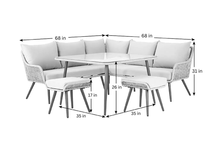 Virasat Swifter Outdoor Garden Balcony Sofa Set 5 Seater and 1 Center Table With 2 Ottoman Set (Tan)